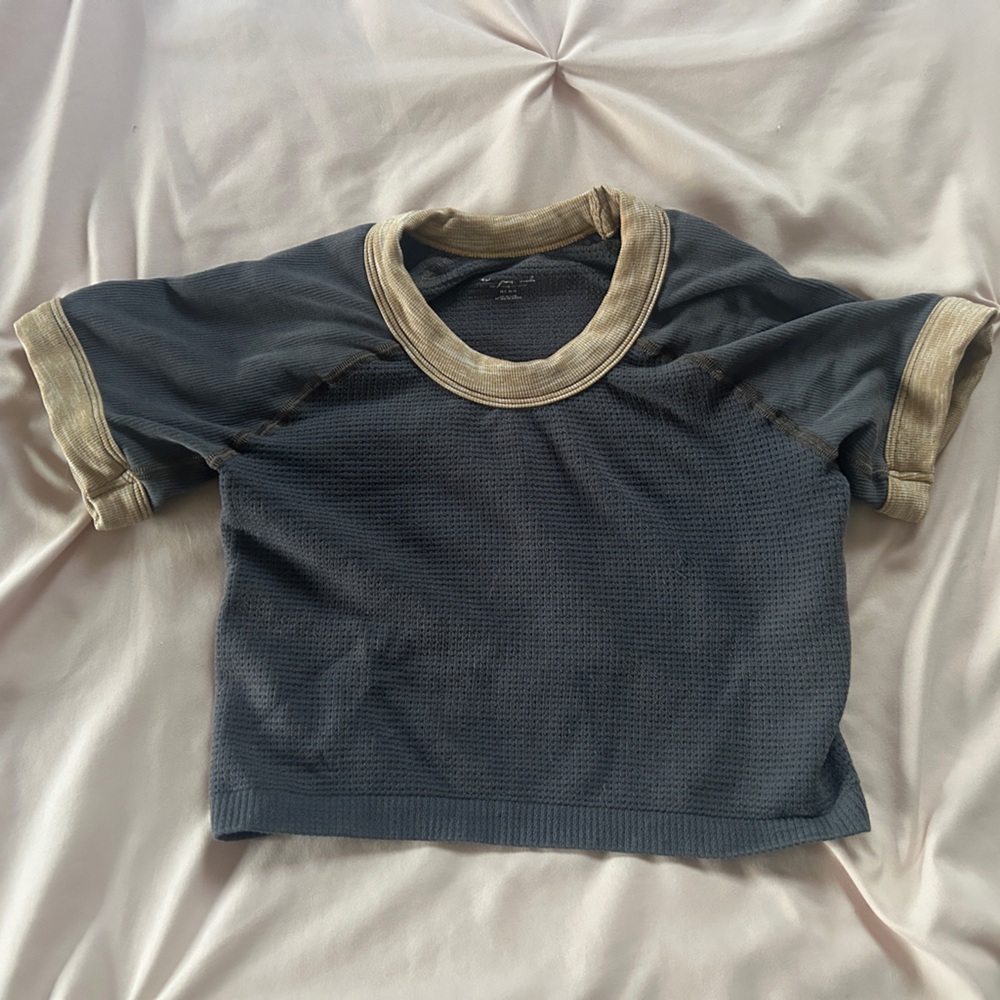 Out from Under (urban outfitters) Navy and Beige Waffle Knit Crop Top